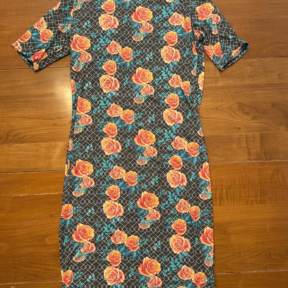 LuLaRoe Long Sleeve Dress with Orange Floral Design